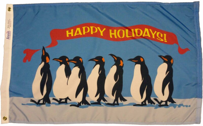 Happy Holidays Penguins Flag