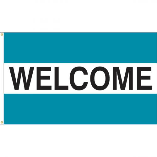 Welcome Message Flag Turquoise White Turquoise
